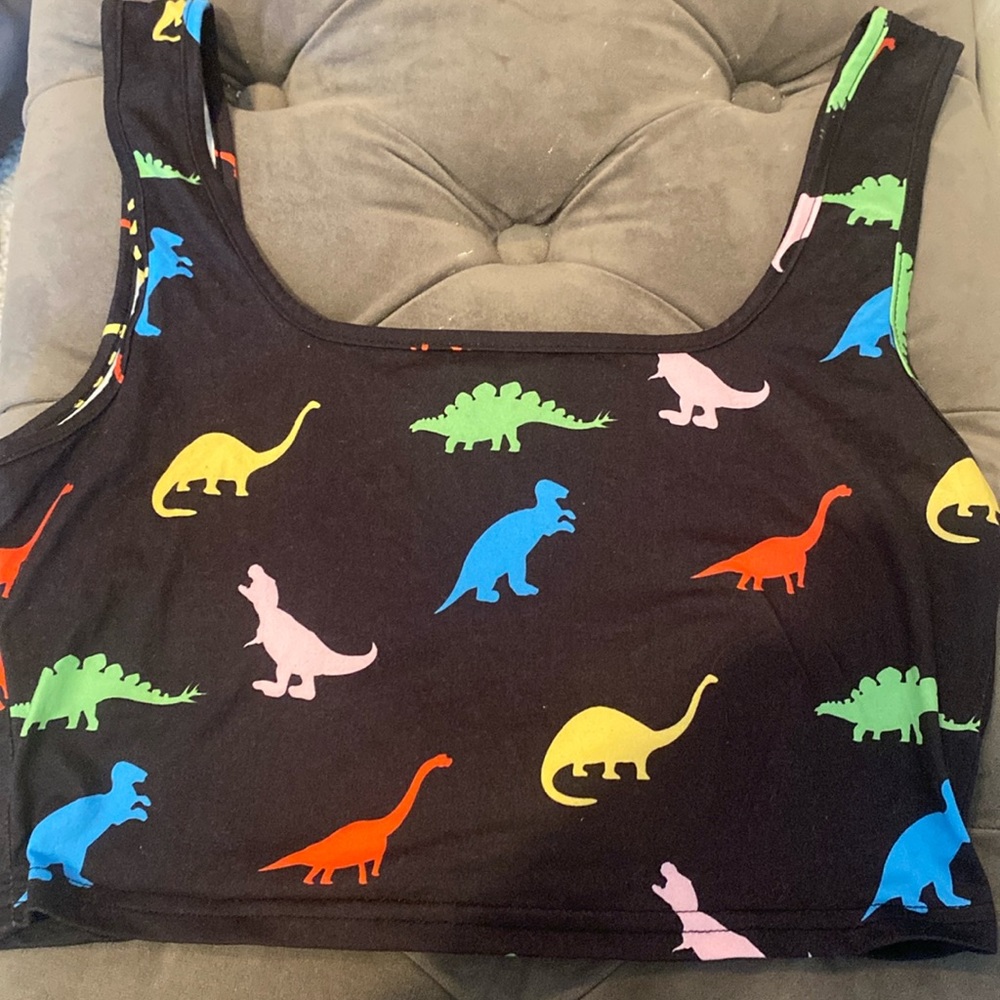 Dinosaur Pattern, Medium, Cropped Tank Top